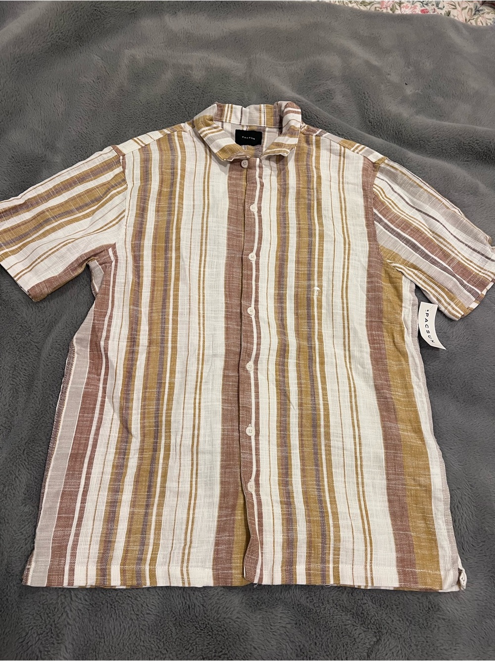 PacSun Cotton Woven Striped Button-Up Shirt Multicolor M Short Sleeve